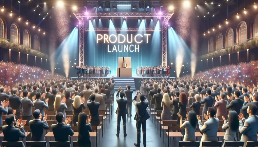 A graphic of a successful product launch event